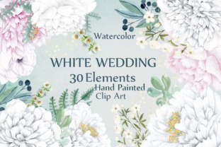 30 White Wedding Watercolor Clip Art Elements for Elegant Design