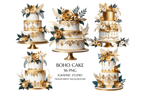 Boho Wedding Cake Clipart: 36 Watercolor Design Assets