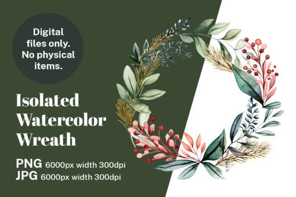 Christmas Watercolor Wreath Wedding PNG: A Festive Design Asset