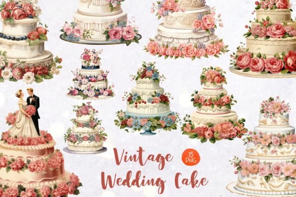 Elegant Vintage Wedding Cake Sublimation Clipart