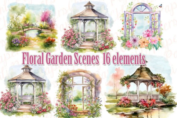 Elegant Watercolor Gazebo Clipart for Wedding DIY Projects