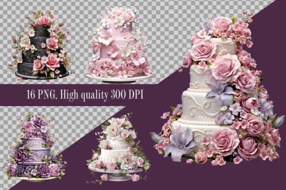 Elegant Wedding Cake with Flowers Clipart for Creative Projects