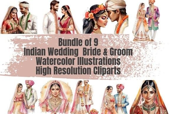 Elevate Your Designs with an Indian Wedding Watercolor Clipart Bundle