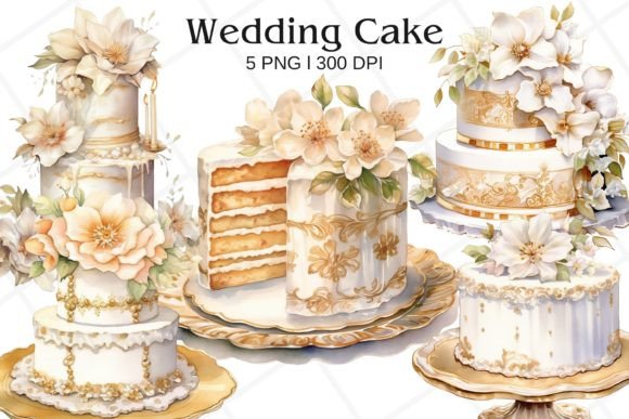 Elevate Your Designs with Wedding Cake Floral Watercolor Clipart