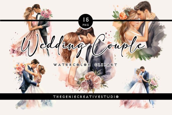 Elevate Your Wedding Designs with Watercolor Couple Clipart