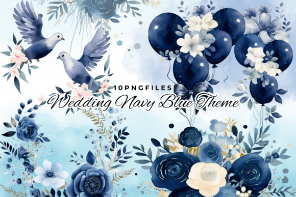 Navy Blue Flowers Wedding Sublimation: Elegant Floral Designs for Your Crafts