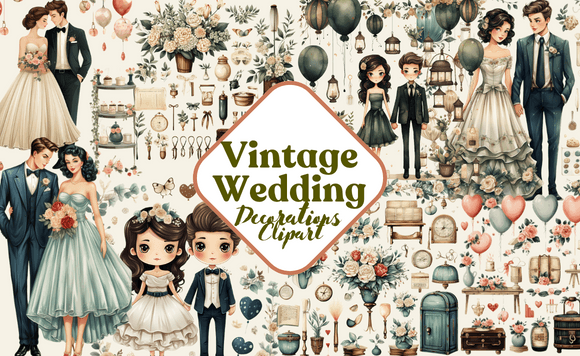 Vintage Wedding Decorations Clipart for Timeless Projects