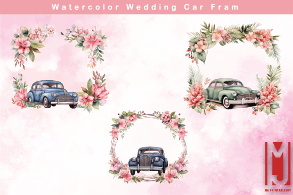 Watercolor Wedding Car Frame: Rustic Charm for Your Projects