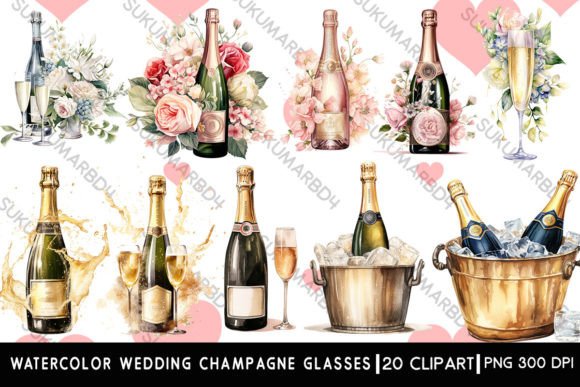 Watercolor Wedding Champagne Glasses: An Elegant Design Asset