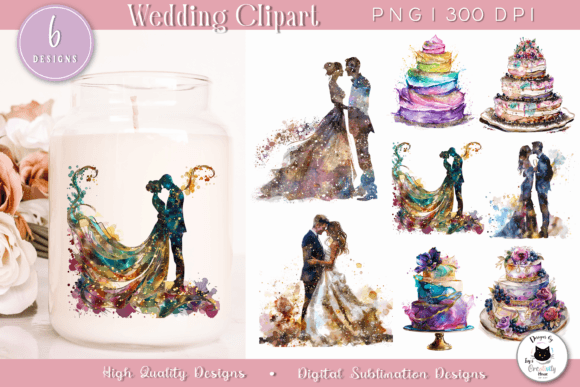 Watercolor Wedding Clipart: 8 PNGs for Elegant Crafts