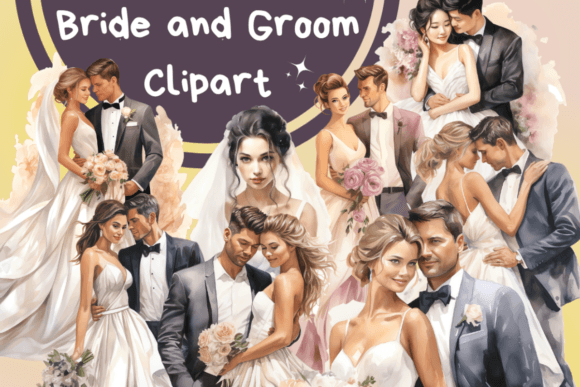 Watercolor Wedding Couple Clipart for Elegant Designs
