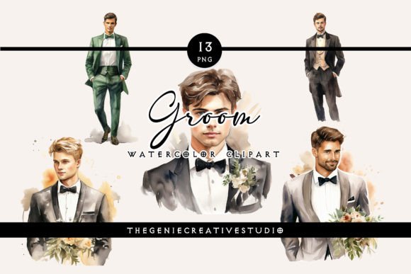 Watercolor Wedding Groom PNG Clipart: A Designer's Asset
