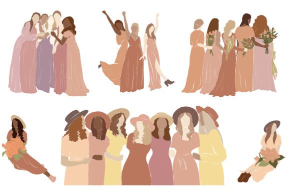 Wedding Girls Illustrations: Elegant Vector Art for Invitations