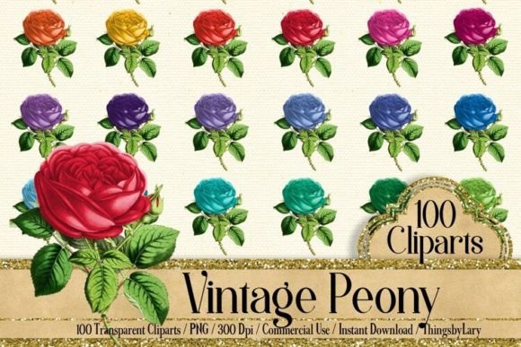 Wedding Peony Flower Clip Arts: 100 PNGs for Elegant Design